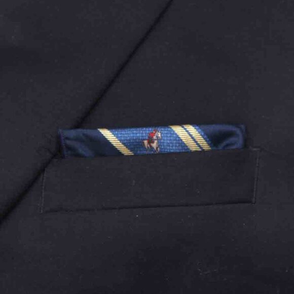 Gascoigne Pocket Square Repp Stripe + Polo Player Pattern Blue Gold Red Men's - Picture 3 of 4